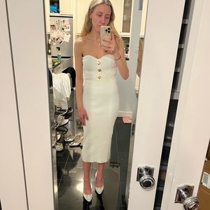 Self-portrait strapless ribbed-knit midi dress